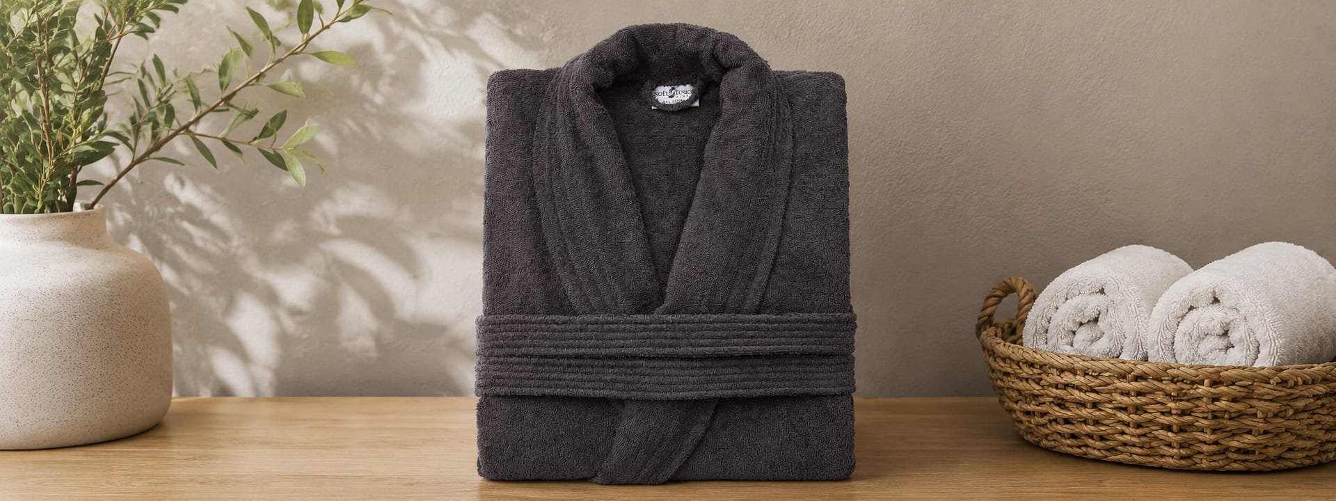 Balmoral Anhracite Bathroeb-Soft touch Linens