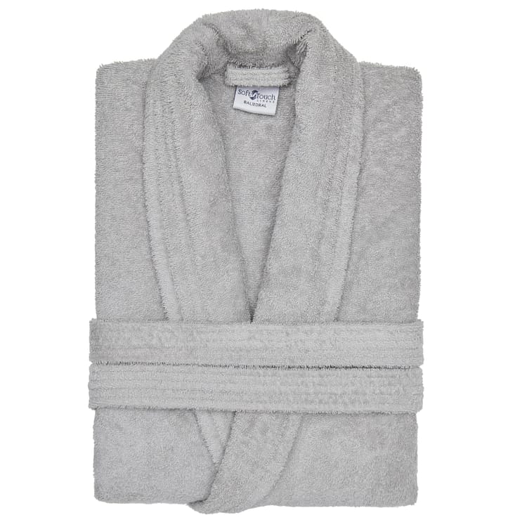 Silver grey terry towelling bathrobe – folded neatly
